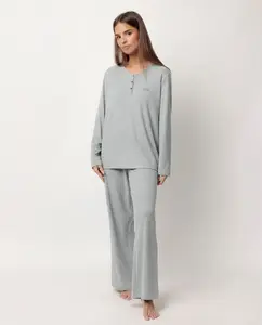 Длинная женская пижама из синего вязаного канта Admas, синий