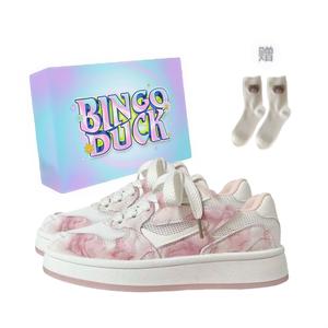 BINGO DUCK Нескользящие и дышащие низкие кроссовки для скейтбординга женские, белые, розовые