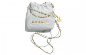 CHANEL Сумка-ведро из телячьей кожи миниатюрная женская светло-серо-голубая через плечо