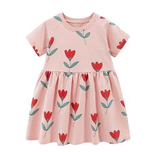 Платье для девочки с короткими рукавами и цветочным принтом, розовое Mykids-Usa