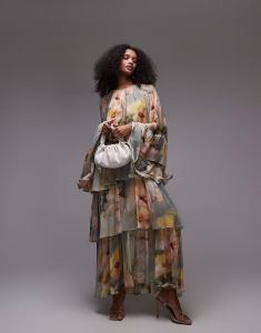 & Other Stories многоярусное макси-платье с рукавами-оборками и акварельным цветочным принтом