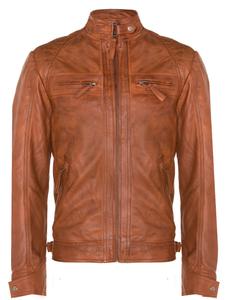 Стеганая кожаная байкерская куртка от rock racing Infinity Leather, коричневый