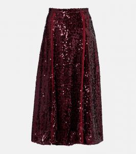 Жаккардовая юбка миди из жоржета Erdem, Mulberry Red