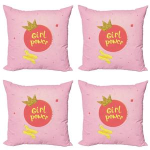 Комплект чехлов на подушку с надписью ABAKUHAUS Girls (4 предмета), корона культового дизайна, современная двусторонняя цифровая печать, 45 см x 45 см, многоцветный