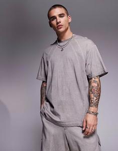 Футболка серого цвета с эффектом потертости Bershka