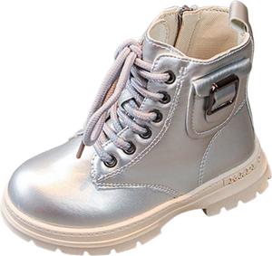Детские ботинки IWIHMIV для девочек с боковой молнией, повседневные, на шнуровке, высокие, с нескользящей подошвой, короткие ботильоны для езды, Silver