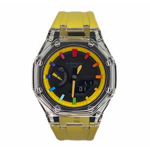 Часы Casio G-Shock Analog-Digital 2100 Series, арт. GA-2100-1A1, 44 мм, желтый/прозрачный/черно-желто-радужный