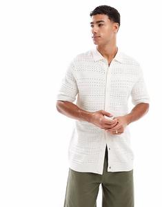 Рубашка из потертого хлопка с текстурой, на пуговицах, в цвете экрю Threadbare