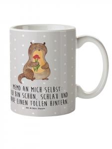 Детская кружка с выдрой, букетом цветов и надписью в пастельно-серых тонах Mr. & Mrs. Panda