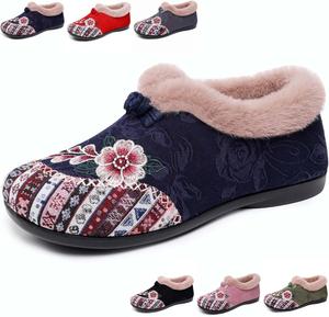 Зимние женские ботинки с теплой плюшевой подкладкой, удобные ботильоны на плоской подошве с вышивкой в виде цветка Generic, Blue