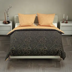 Комплект постельного белья из хлопка-перкаля с геометрическим рисунком, современный, темно-коричневый, двусторонний, 3 предмета, 200 x 200 см - двуспальная кровать One-Home