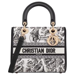 DIOR Женская сумка через плечо Lady D Lite среднего размера черно-белая