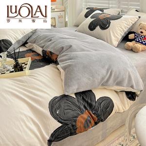 LUOLAI HOME Комплект постельного белья, 4 предмета, 180x200 см, хлопок, вельвет, цвет MR Cotton Velvet Shadow