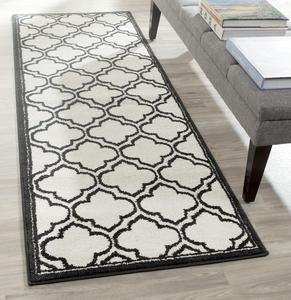Ковер-дорожка SAFAVIEH, 69 x 214 см, Amherst Collection - Ivory & Anthracite, марокканский геометрический рисунок, не линяет и прост в уходе, идеален для помещений с высокой проходимостью в гостиной, спальне (AMT412D)