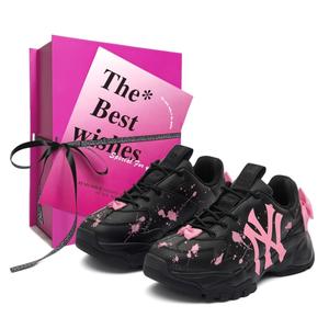 MLB Большие мячи chunky sweetheart mary, чернильные брызги устойчивые к истиранию низкие chunky кроссовки unisex black pink