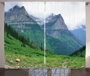 Шторы ABAKUHAUS Glacier National Park в деревенском стиле, летний пейзаж с травой, универсальные ленточные шторы для гостиной с петлями и крючками, 280 x 225 см, разноцветные Abakuhaus