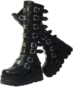 Женские готические ботфорты на платформе до колена в стиле панк, модные мотоциклетные сапоги, длинная обувь для косплея Generic, Black