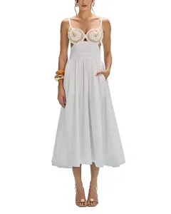 Платье миди с вышивкой в виде морских водорослей Patbo, белый