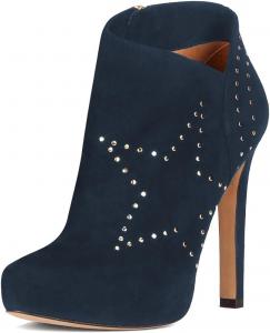 Женские закрытые ботильоны на высоком каблуке с заклепками, гладкой боковой молнией, короткие ботинки для повседневной носки и вечеринок, размеры 4-16 US Wo wagas, Blue