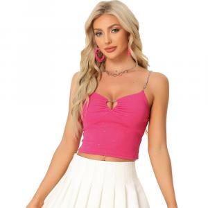 Топы на бретелях для женщин, блестящие стразы, инкрустированные на тонких бретельках, вечерние укороченные топы на бретельках с вырезами ALLEGRA K, цвет Rose Red