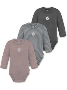 Normani Outdoor Sports Набор из 3 детских боди с длинными рукавами из мериносовой шерсти "Туай" в антрацитово-серо-розовых тонах