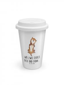 Mr. & Mrs. Panda Белая кофейная кружка на вынос с надписью "Поглаживание собаки"