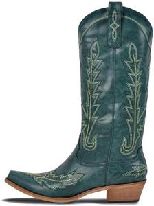 Женские ковбойские сапоги Yolkomo с вышивкой, длиной до колена, в западном стиле, Green