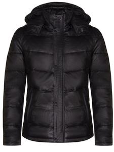 Теплый стеганый бомбер с капюшоном из пуховой кожи Infinity Leather, черный