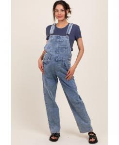 Светло-голубой джинсовый комбинезон для беременных с подвернутыми манжетами Pinkblush, Light blue