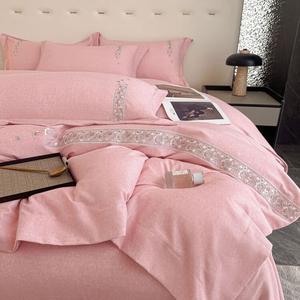 LUOLAI HOME Комплект постельного белья 1.5м: пододеяльник 200x230 см, простыня, наволочки, цвет Nanguo Feiyu Cherry Blossom Powder, 100% хлопок, утолщенный, грунтованный