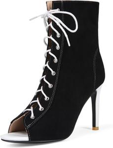 Танцевальные туфли на высоком каблуке для женщин, открытый носок, ботильоны, праздничные сексуальные сетчатые сандалии на шнуровке Ayoksis, Black-1