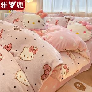 Yalu Комплект постельного белья из молочного вельвета 4 предмета (простыня на резинке 150 см, пододеяльник 200х230 см), двусторонний вельвет, дизайн Cute KT