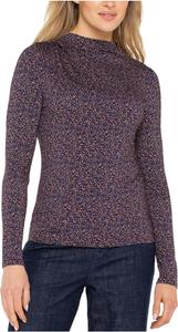 Женский трикотажный топ с длинными рукавами и воротником-стойкой, с присборкой Liverpool Los Angeles, Wine Berry Multi