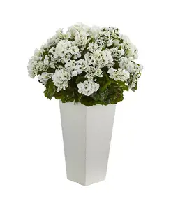 Искусственное растение герань высотой 27 дюймов в белом кашпо, устойчивое к ультрафиолетовому излучению, для использования в помещении и на улице. Nearly Natural, white