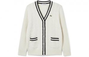 Женский трикотажный кардиган с V-образным вырезом и умеренным вырезом Lacoste, 70v/экрю