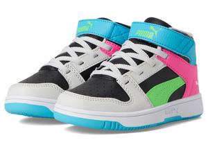 Туфли PUMA Kids Rebound Layup Mid Hook And Loop, цвет Puma Black/Fluro Green Pes/Feather Gray