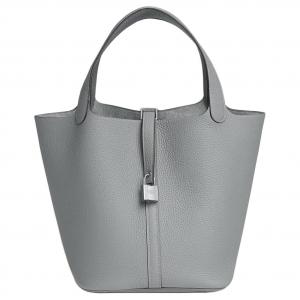 HERMES Пикотин Лок Маленький Бычок кожаная корзина сумка ведро женская кукольная серая