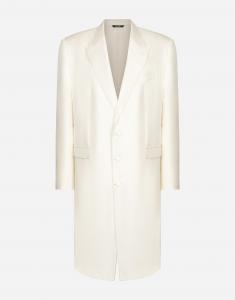 Однобортное пальто из шелкового твила Dolce & Gabbana, белый