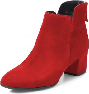 Женские закрытые ботинки Chelsea YDN с круглым носком, низким широким каблуком, зимние рабочие ботильоны, Red