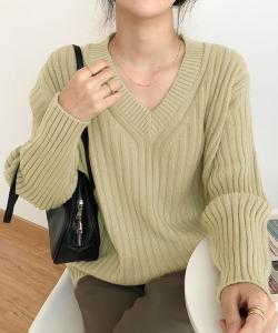 aimoha -select-/V-neck ribbed loose knit pullover