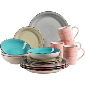 Сервиз Lumaca в виде комби-набора, с эффектом древесины, раскрашенный вручную, каждая деталь уникальна Mäser, серый/синий/зеленый/коралловый