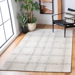 Ковер SAFAVIEH, 183 x 183 см, Abstract Collection - Ivory/Gold ABT657A, ручной работы из шерсти, клетчатый дизайн, идеален для помещений с высокой проходимостью в гостиной, спальне