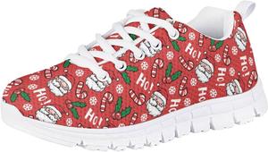 Кроссовки Forchrinse для мальчиков и девочек, с шнуровкой, для бега и ходьбы, повседневные, с плоской подошвой и противоскользящей подошвой, Santa Claus Print