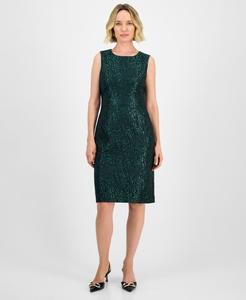 Женское платье-футляр без рукавов с дамасским узором, стандартный и укороченный размеры Kasper, Evergreen/black