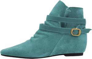 Женские ботильоны с закрытым квадратным носком, ремешками на щиколотке, удобным плоским каблуком, повседневные короткие ботинки, размеры 4-16 US Wansseny, Turquoise