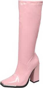 Женские ботильоны UOQAPRE на низком каблуке с платформой, широкие для голени, ботфорты выше колена с квадратным каблуком и молнией, массивные ботинки для женщин, Pink-B