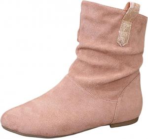 Сапоги до середины голени для женщин, мягкая кожаная обувь на щиколотку, ботильоны с кисточками, низкий каблук, свободные ботильоны, удобные повседневные ботильоны с пряжкой Generic, C-Pink