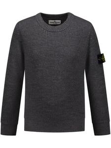 Stone Island Junior шерстяной свитер с резинкой и значком компаса, серый