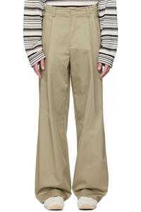 эксклюзивные брюки из твила бежевого оттенка от Ssense System, цвет sg