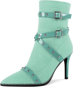 Женские ботильоны Joseywade с каблуком 3,7 дюйма, шпильку, украшенные бусинами и заклепками, с заостренным носком, боковой молнией, из замши, размер 5-13
